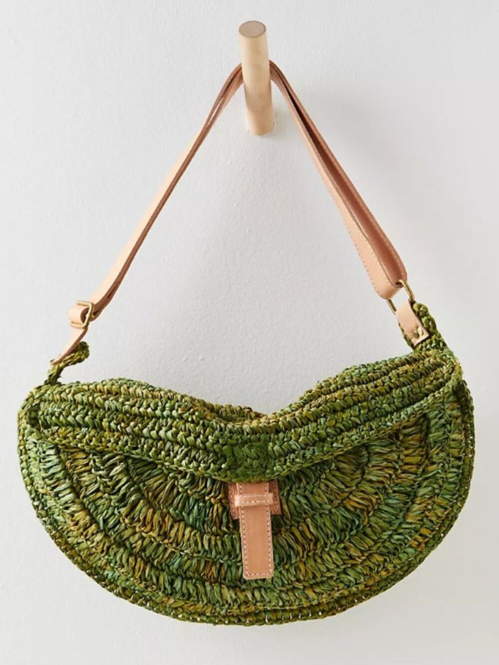 Free People Street Level Island Sun Straw Sling Olive Woven Raffia Shoulder Bag